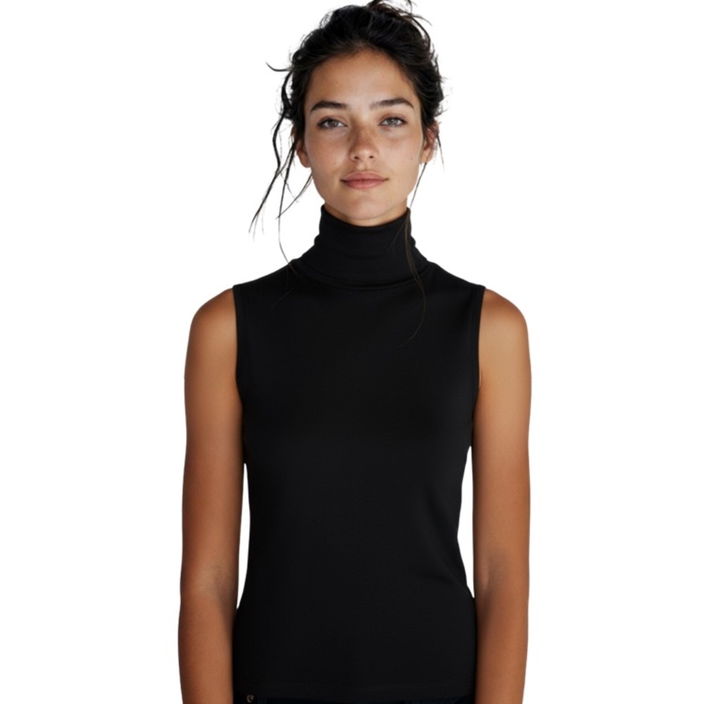 Vintage Givenchy Black Knit Sleeveless Turtle Neck Embroidered Logo Sweater